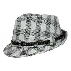 Fedora Hats – 12 PCS Plaid Print w/ Braided Band - White - HT-FHT2490WT